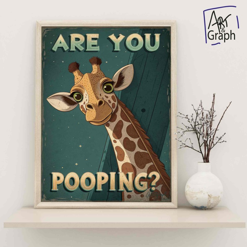 Affiche Numérique Drôle Girafe - Illustration Humoristique Haute Définition Téléchargeable pour Décoration