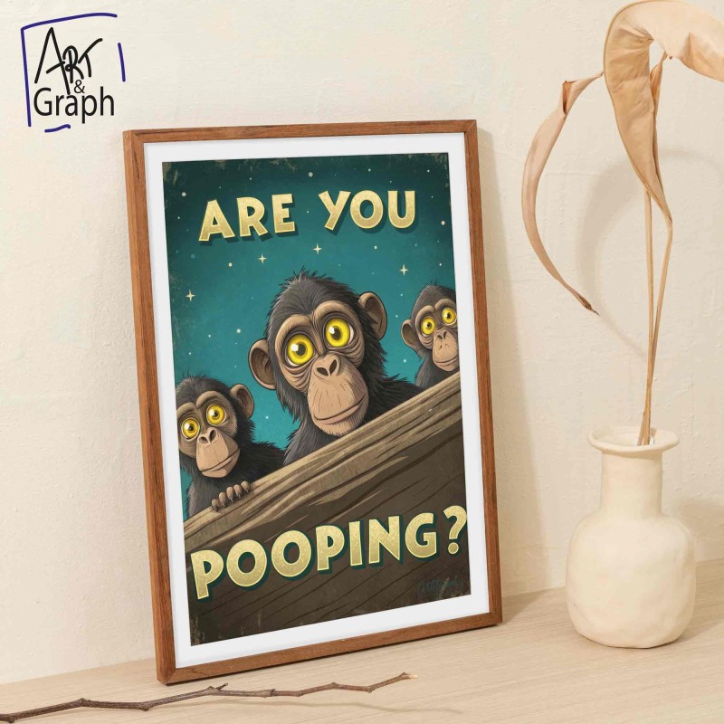 Affiche Numérique Drôle singe - Illustration Humoristique Téléchargeable pour Décoration Salle de Bain