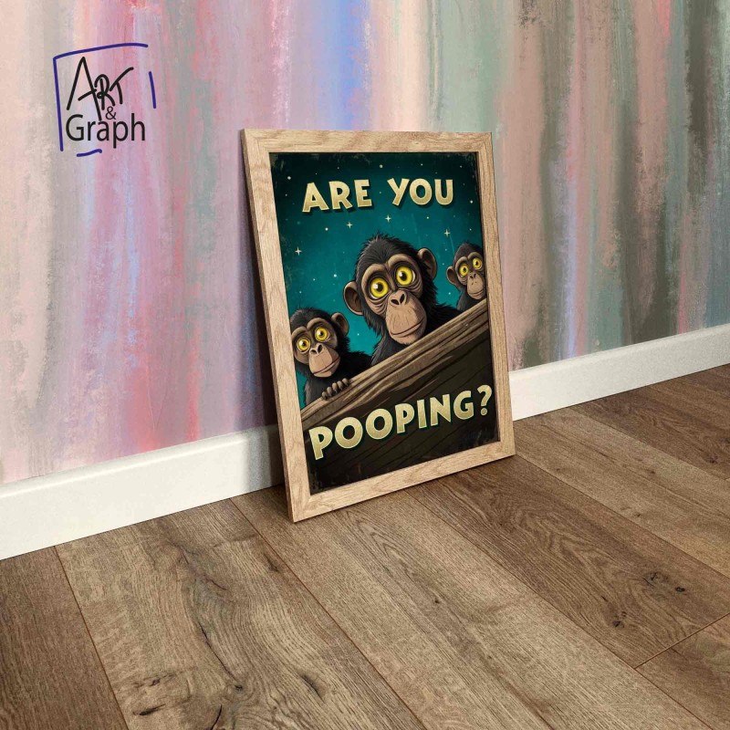 Affiche Numérique Drôle singe - Illustration Humoristique Téléchargeable pour Décoration Salle de Bain