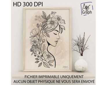 Affiche Numérique Portrait Féminin Fleuris