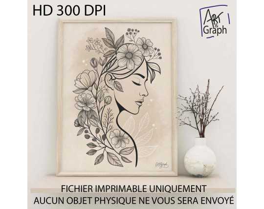 Affiche Numérique Portrait Féminin Fleuris