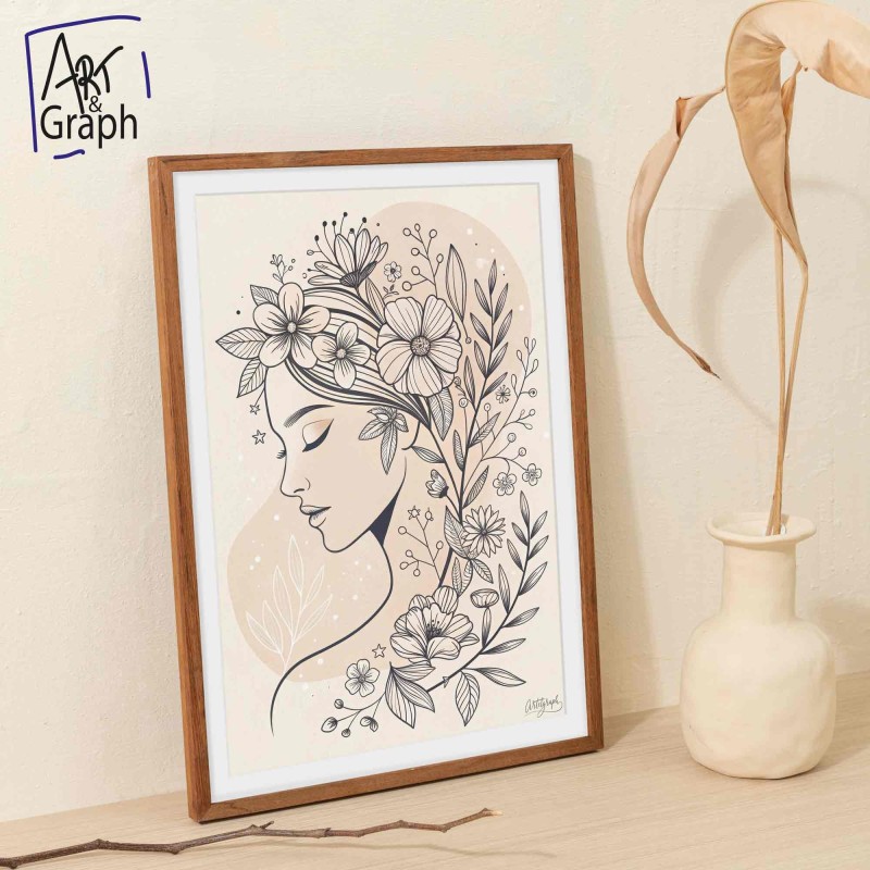 Affiche Numérique Illustration Florale Féminine - Art Minimaliste en Ligne Continue - Téléchargeable 300DPI