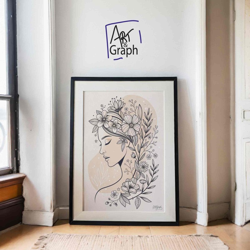 Affiche Numérique Illustration Florale Féminine - Art Minimaliste en Ligne Continue - Téléchargeable 300DPI