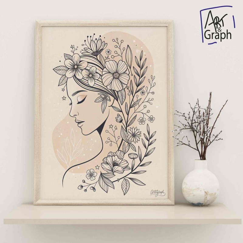 Affiche Numérique Illustration Florale Féminine - Art Minimaliste en Ligne Continue - Téléchargeable 300DPI