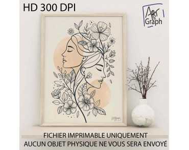 Affiche Numérique Illustration Florale Féminine - Art Ligne Continue