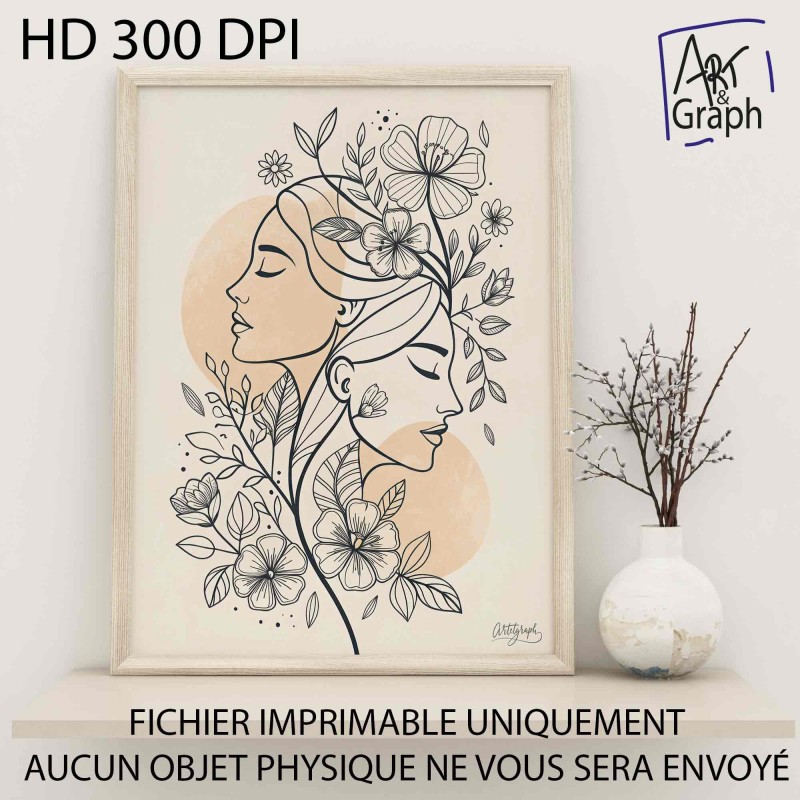 Affiche Numérique Illustration Florale Féminine - Art Ligne Continue