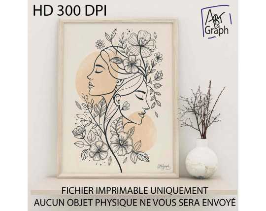 Affiche Numérique Illustration Florale Féminine - Art Ligne Continue