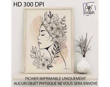Affiche Numérique Portrait Féminin Florale - Illustration