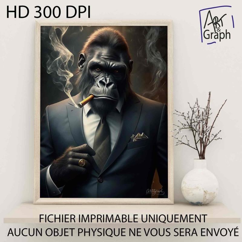 Affiche Numérique Gorille Élégant avec Cigare