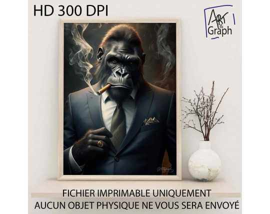 Affiche Numérique Gorille Élégant avec Cigare