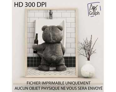 Affiche Numérique Ours Drôle au Urinoir