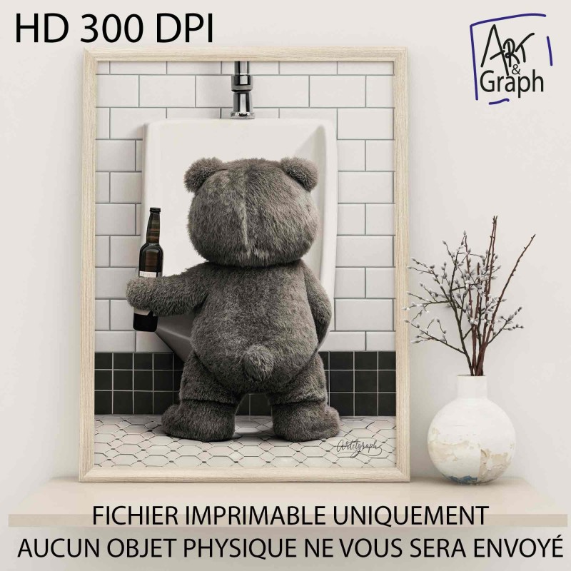 Affiche Numérique Ours Drôle au Urinoir