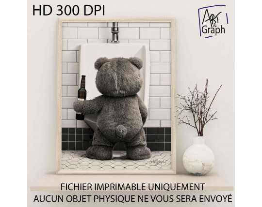 Affiche Numérique Ours Drôle au Urinoir