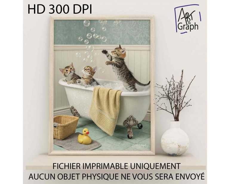 Affiche Numérique Chatons dans la Baignoire