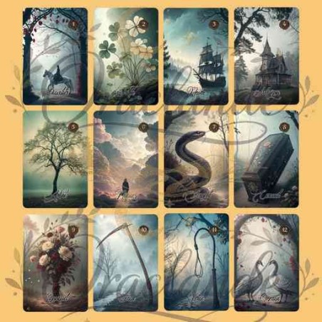 Oracle Lenormand Brumes – Jeu de 36 cartes personnalisable – Dos avec prénom – Oraclande
