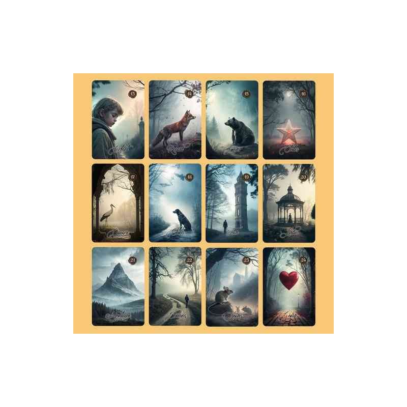 Oracle Lenormand Brumes – Jeu de 36 cartes personnalisable – Dos avec prénom – Oraclande