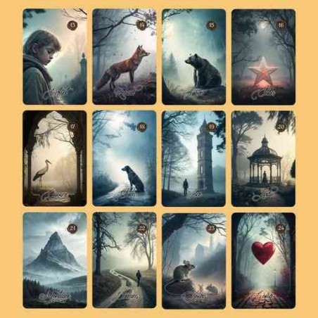 Oracle Lenormand Brumes – Jeu de 36 cartes personnalisable – Dos avec prénom – Oraclande