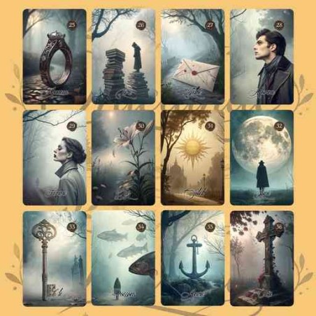 Oracle Lenormand Brumes – Jeu de 36 cartes personnalisable – Dos avec prénom – Oraclande