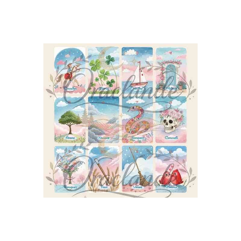 Oracle Lenormand Enfance – Jeu de 36 cartes personnalisable – Dos avec prénom – Oraclande