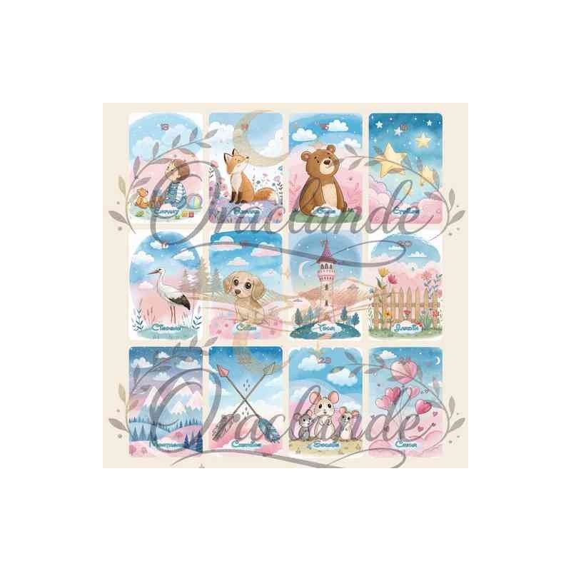 Oracle Lenormand Enfance – Jeu de 36 cartes personnalisable – Dos avec prénom – Oraclande