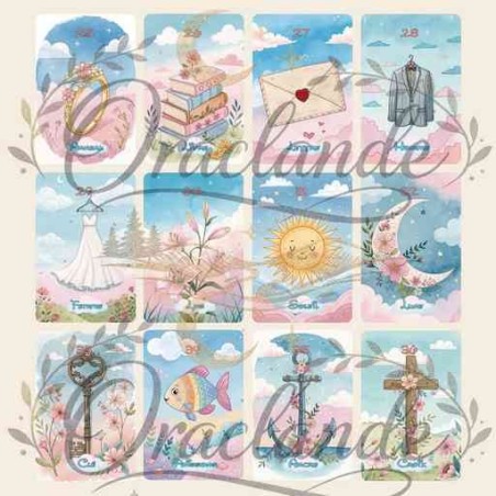 Oracle Lenormand Enfance – Jeu de 36 cartes personnalisable – Dos avec prénom – Oraclande