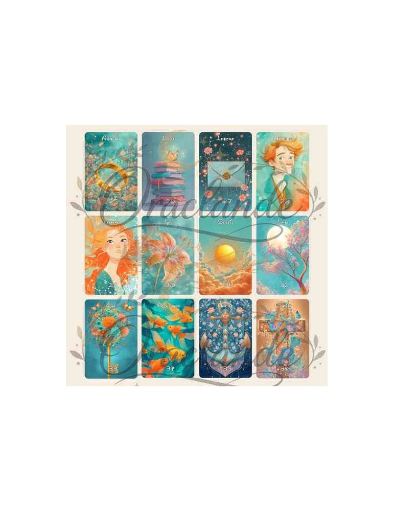 Oracle Lenormand Douceur – Jeu de 36 cartes personnalisable – Dos avec prénom – Oraclande
