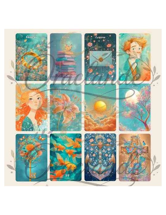 Oracle Lenormand Douceur – Jeu de 36 cartes personnalisable – Dos avec prénom – Oraclande