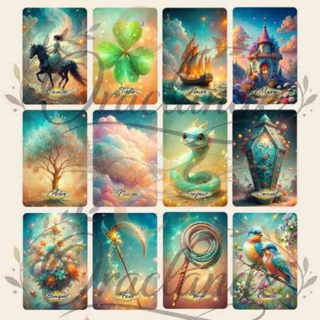 Oracle Lenormand Onirique – Jeu de 36 cartes personnalisable – Dos avec prénom – Oraclande