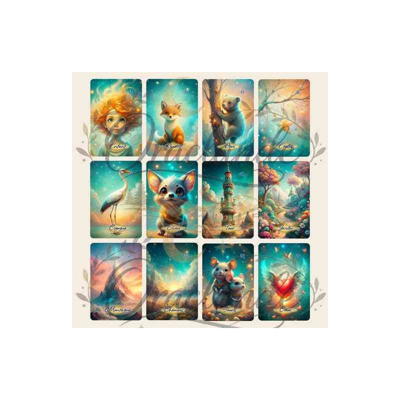 Oracle Lenormand Onirique – Jeu de 36 cartes personnalisable – Dos avec prénom – Oraclande