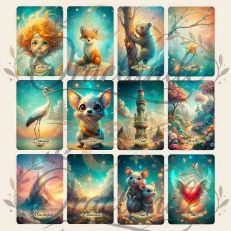 Oracle Lenormand Onirique – Jeu de 36 cartes personnalisable – Dos avec prénom – Oraclande