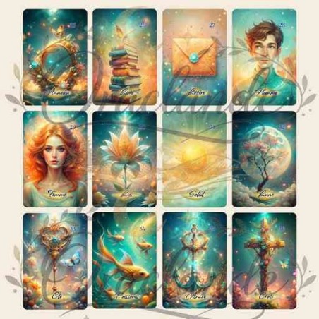 Oracle Lenormand Onirique – Jeu de 36 cartes personnalisable – Dos avec prénom – Oraclande