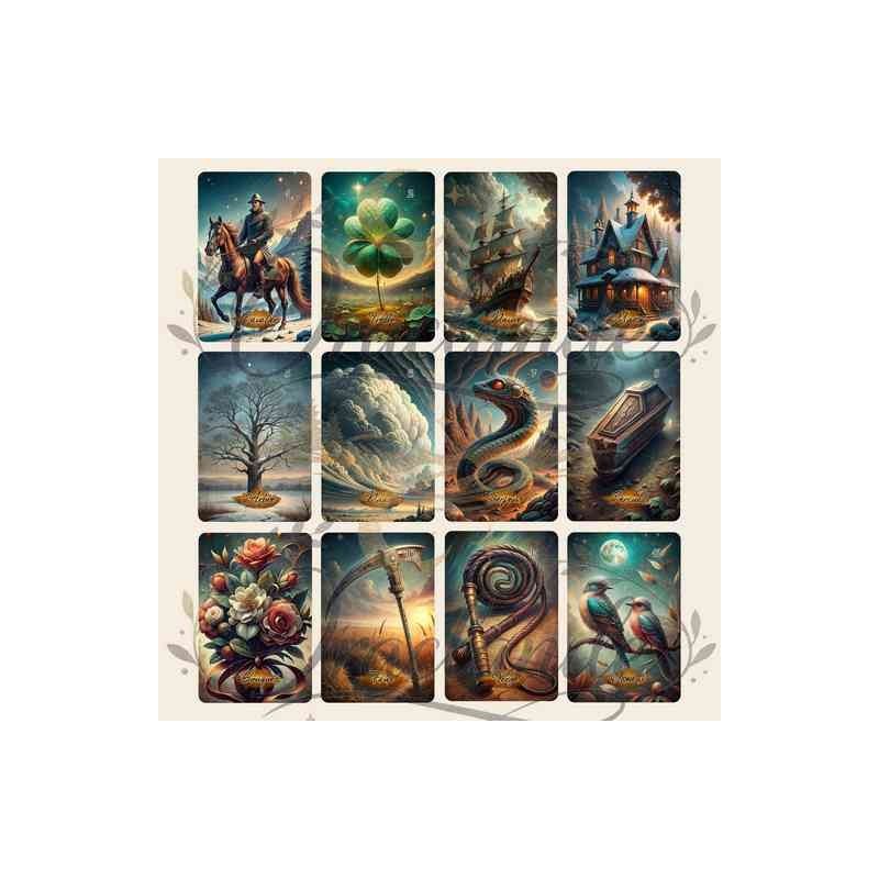 Oracle Lenormand Cosmos – Jeu de 36 cartes personnalisable – Dos avec prénom – Oraclande
