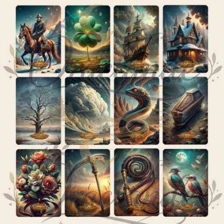 Oracle Lenormand Cosmos – Jeu de 36 cartes personnalisable – Dos avec prénom – Oraclande