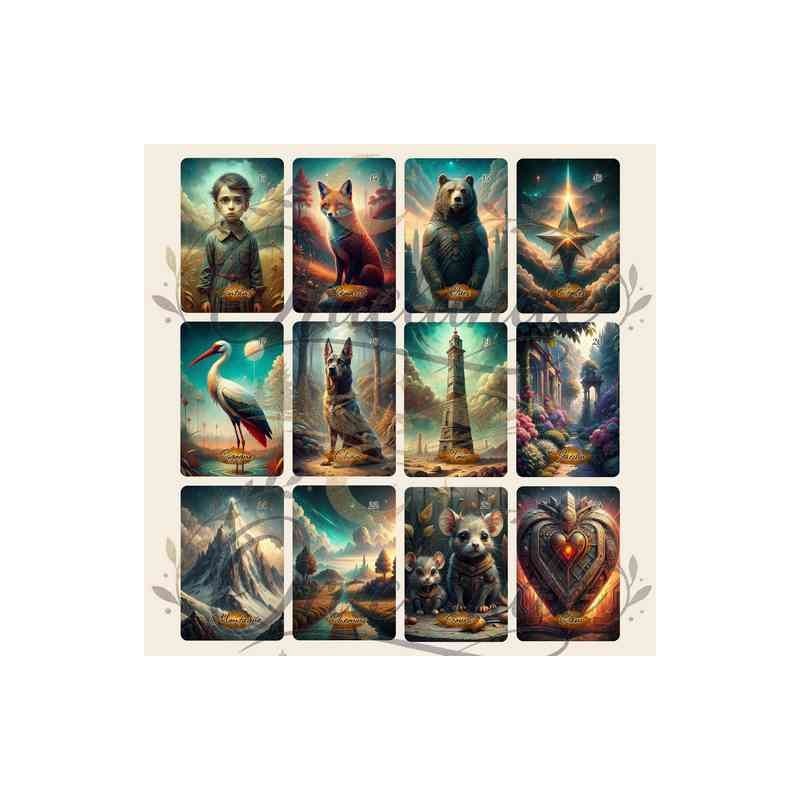 Oracle Lenormand Cosmos – Jeu de 36 cartes personnalisable – Dos avec prénom – Oraclande