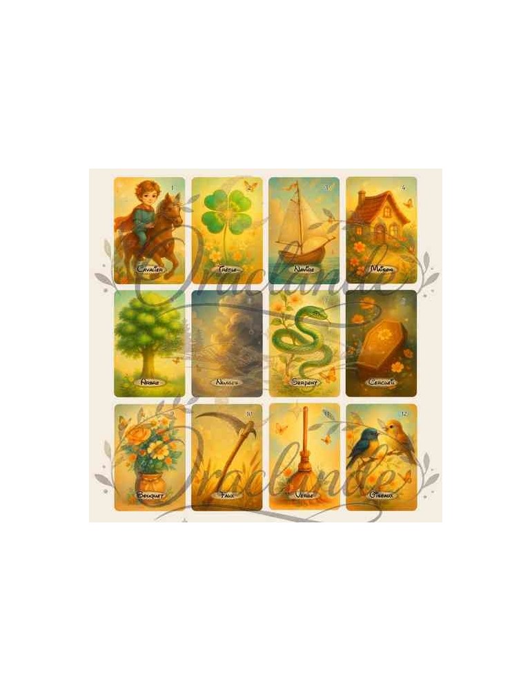 Oracle Lenormand Poétique – Jeu de 36 cartes personnalisable – Dos avec prénom – Oraclande
