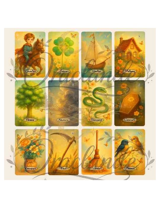 Oracle Lenormand Poétique – Jeu de 36 cartes personnalisable – Dos avec prénom – Oraclande