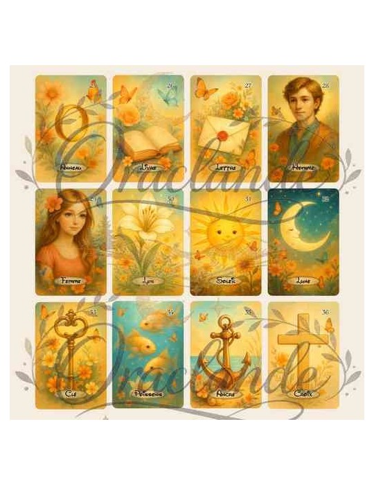 Oracle Lenormand Poétique – Jeu de 36 cartes personnalisable – Dos avec prénom – Oraclande