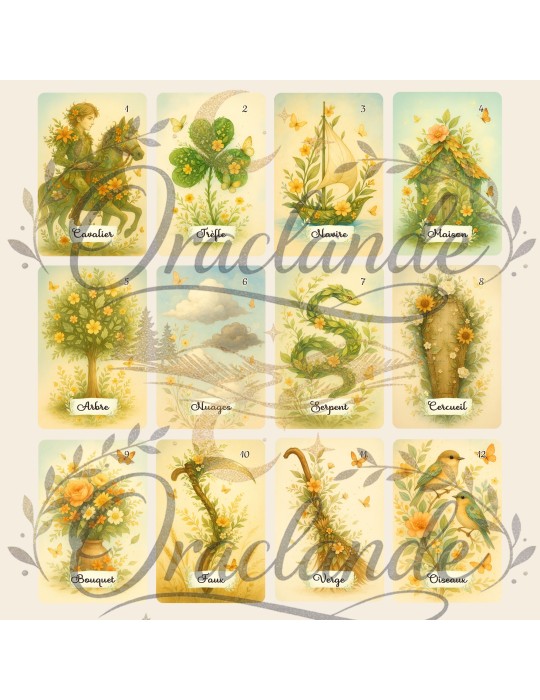 Oracle Lenormand Floral – Jeu de 36 cartes personnalisable – Dos avec prénom – Oraclande