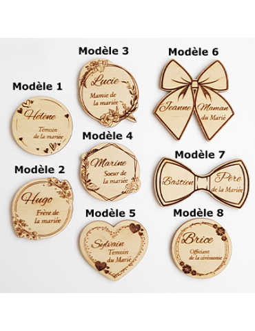 Badge en bois personnalisé, mariage famille témoin invités 2
