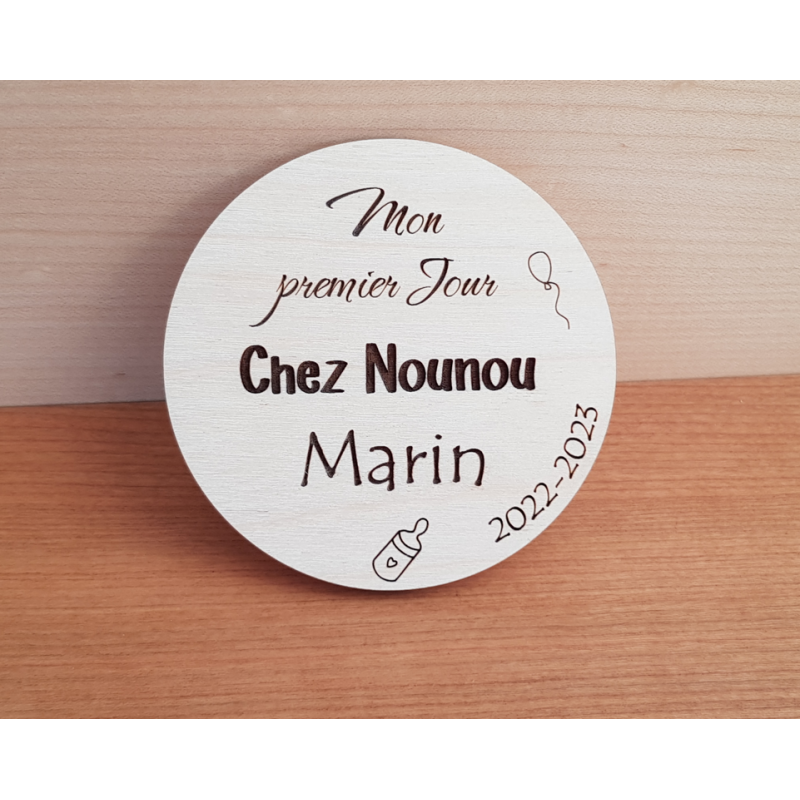 Carte bois mon premier jour personnalisée pour photo nounou atsem tata tati mam