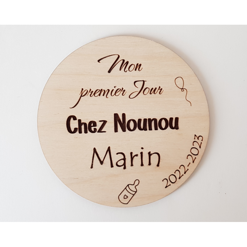 Carte bois mon premier jour personnalisée pour photo nounou atsem tata tati mam