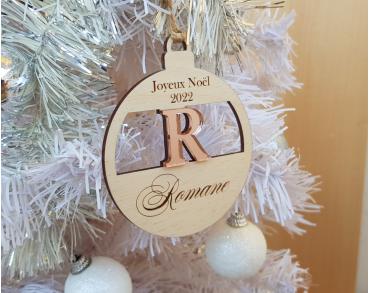 Boule de Noël personnalisée - bois miroir acrylique initiale prénom joyeux noêl mon premier noêl joyeux noêl