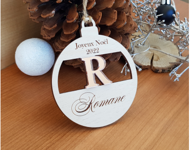 Boule de Noël personnalisée - bois miroir acrylique initiale prénom joyeux noêl mon premier noêl joyeux noêl