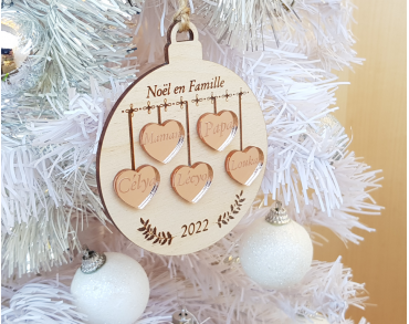 Boule de Noël personnalisée - bois miroir acrylique