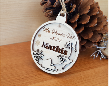 Boule de Noël en bois personnalisée mon premier noël