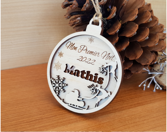 Boule de Noël en bois personnalisée mon premier noël