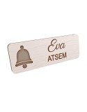 Badge personnalisé atsem, motif école maternelle et petite enfance, vue en biais
