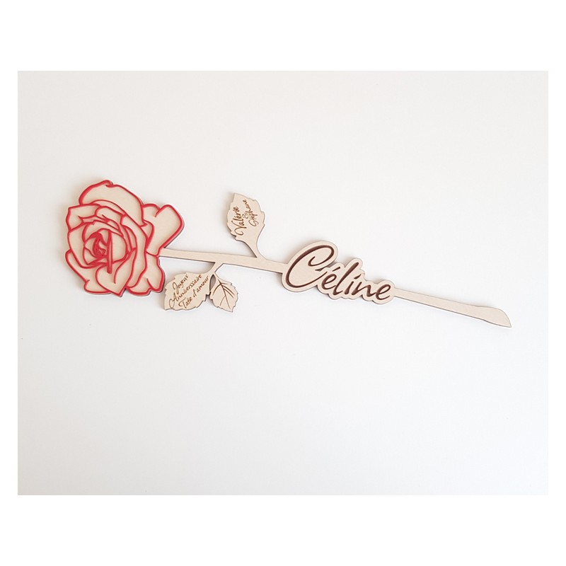 Rose rouge en bois personnalisé  Fête des mère, rose de noël, remerciement, mamie, maîtresse, nounou, atsem, St valentin, mariag