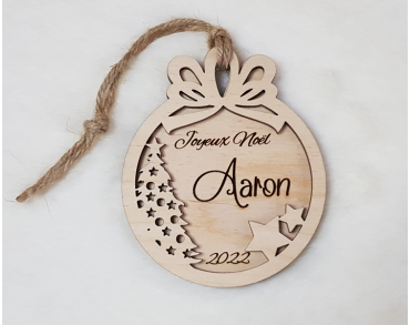 Boule de Noël en bois personnalisée, prénom, joyeux noël