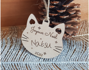 Boule de Noël chat personnalisée en bois joyeux noël chaton